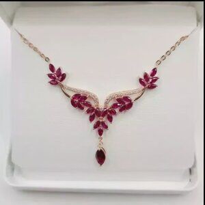 3Ct Marquise Red Ruby Drop Necklace 14K Rose Gold Plated Silver Necklace $650